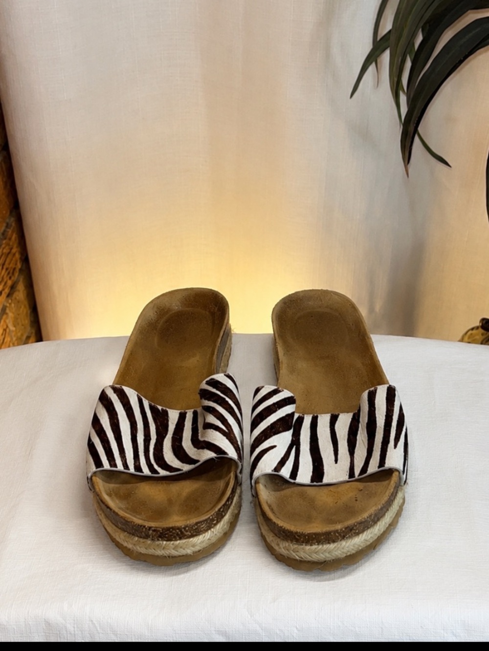 Yokono Zebra ponyhair Espadrille Slide Sandals Women’s Size 8 Leather Boho